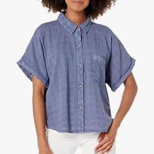 Lucky Brand Night Shadow Blue Oversized Boxy Boho  Button Down Top Size XXL